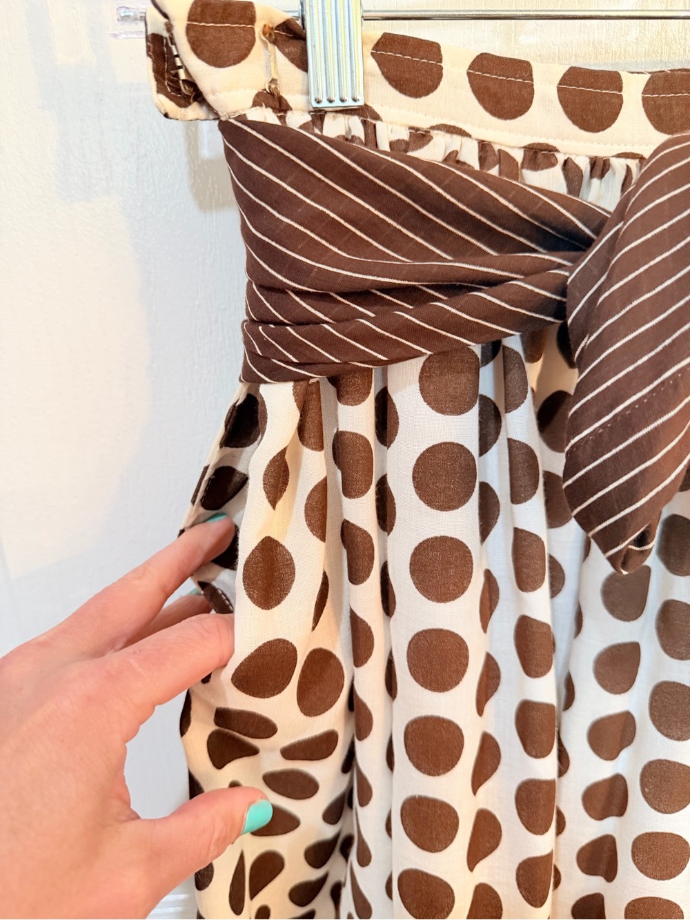 Vintage Two Way Brown Polka Dot Maxi Dress with Stripe Top or Belt - Picture 10 of 11